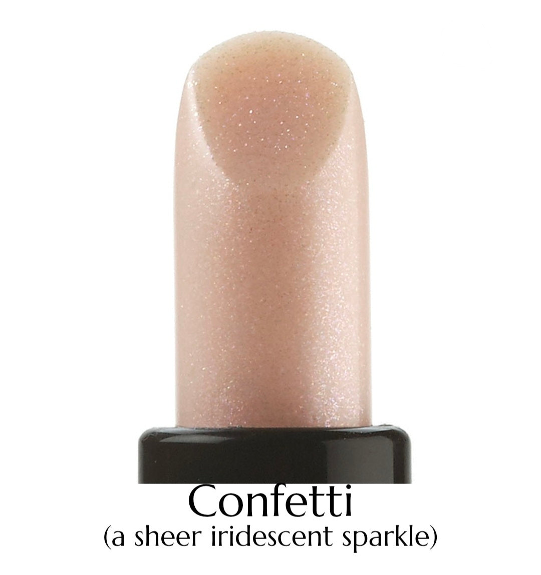 Lipstick with 'Confetti' description on a white background
