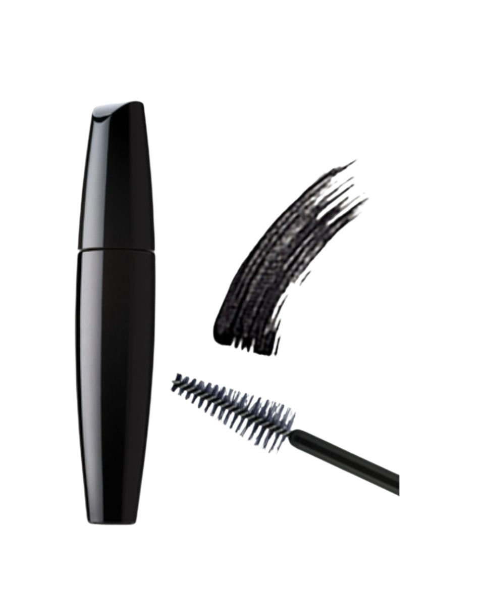 Black mascara with brush and sample on a white background