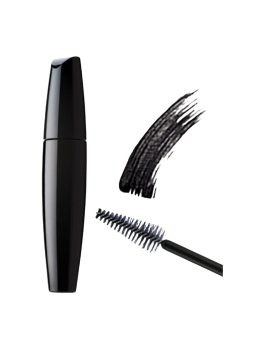 Black mascara with brush and sample on a white background