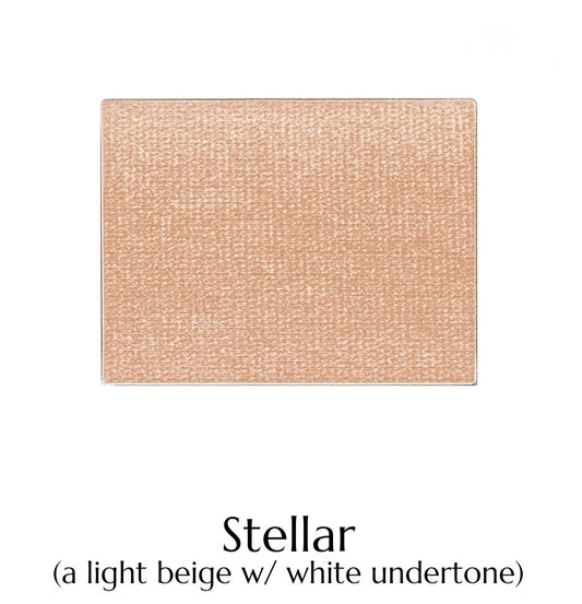 Textured beige color swatch labeled 'Stellar' with a light beige and white undertone description.