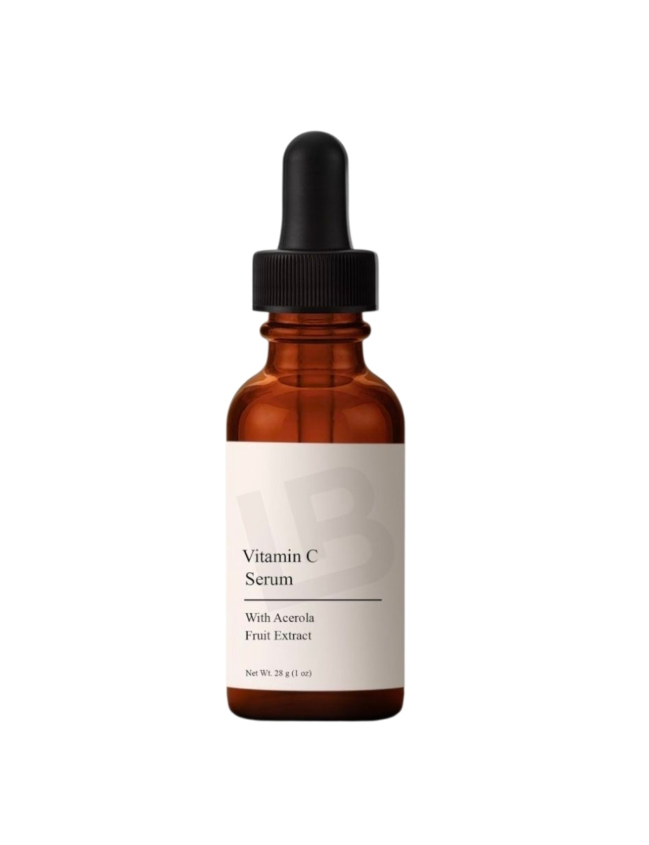 Vitamin C serum bottle with dropper on a white background