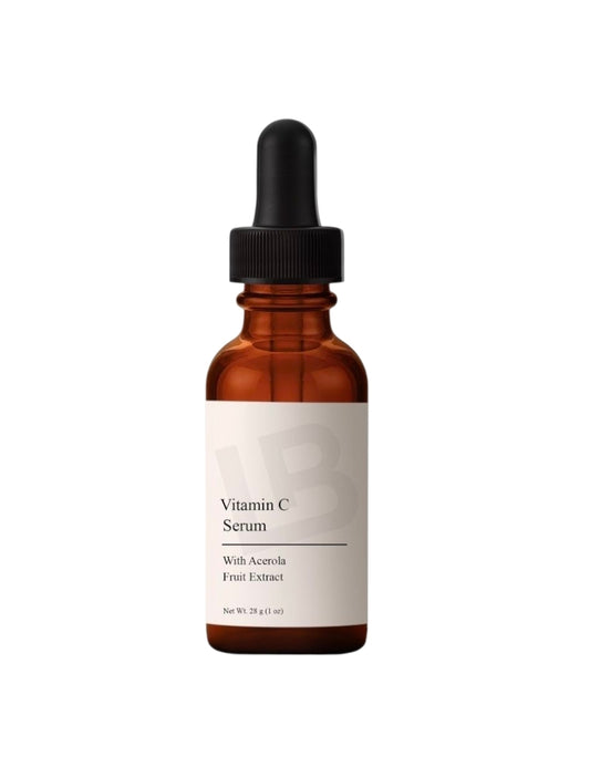 Vitamin C serum bottle with dropper on a white background
