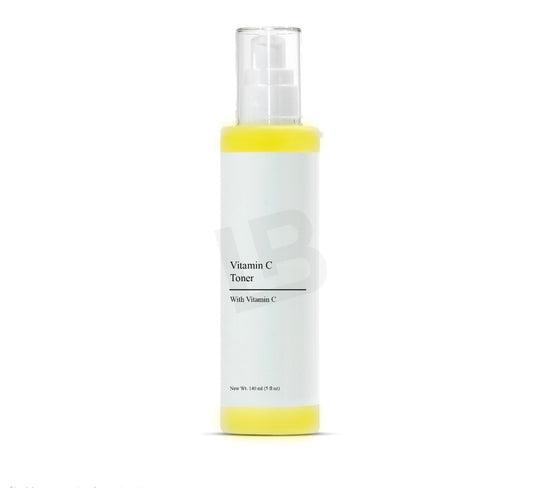 Vitamin C toner bottle with yellow cap and label on a white background